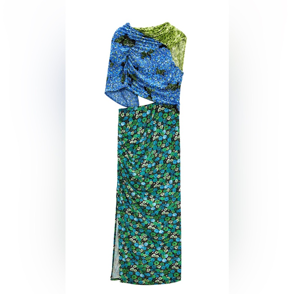 ZARA FLORAL PRINT BLUE GREEN DRESS CUT OUT 8960/634